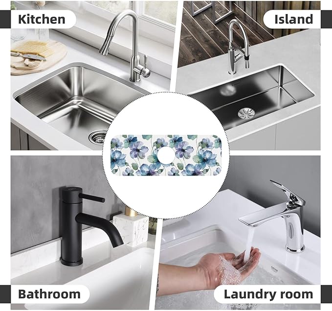 Abstract Flower Blooming Floral Watercolor Kitchen Sink Splash Guard Faucet Mat - Image 7