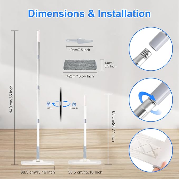 Microfiber Mop for Cleaning Floors, 55 Inch Extendable Flat Mop - Image 2