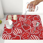 Valentines Day Dish Drying Mat for Kitchen Counter Red Polka Dot Stripe Love - Image 6