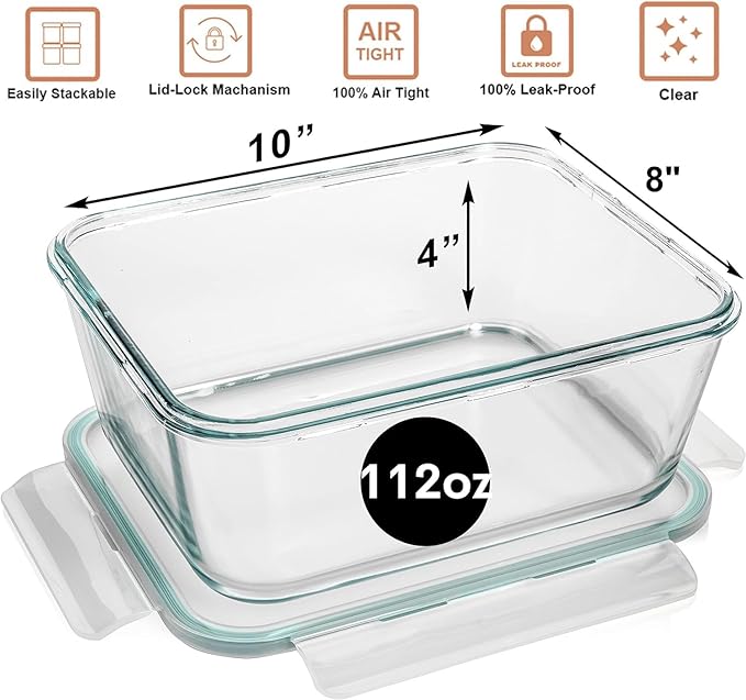 Razab 3300 ml / 112 oz Large Glass Food Storage Containers - Image 3