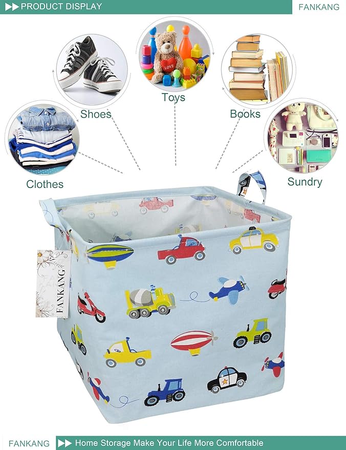 FANKANG Square Nursery Hamper Storage Bins Canvas Laundry Basket Foldable - Image 5