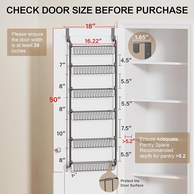 Delamu Over the Door Pantry Organizer, 6-Tier Metal Pantry Door Organization - Image 2