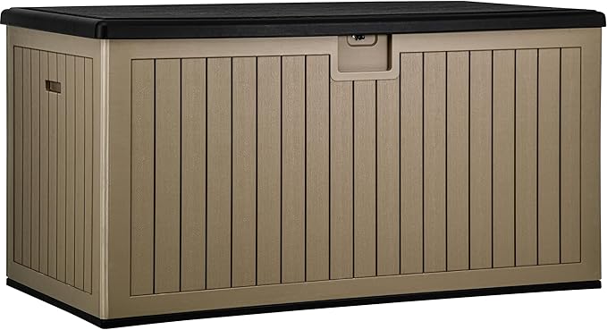 YITAHOME XXL 230 Gallon Large Deck Box,Outdoor Storage for Patio Furniture Cushions,Garden Tools and Pool Equipment with Flexible Divider,Waterproof,Lockable (Black&Brown) by YITAHOME