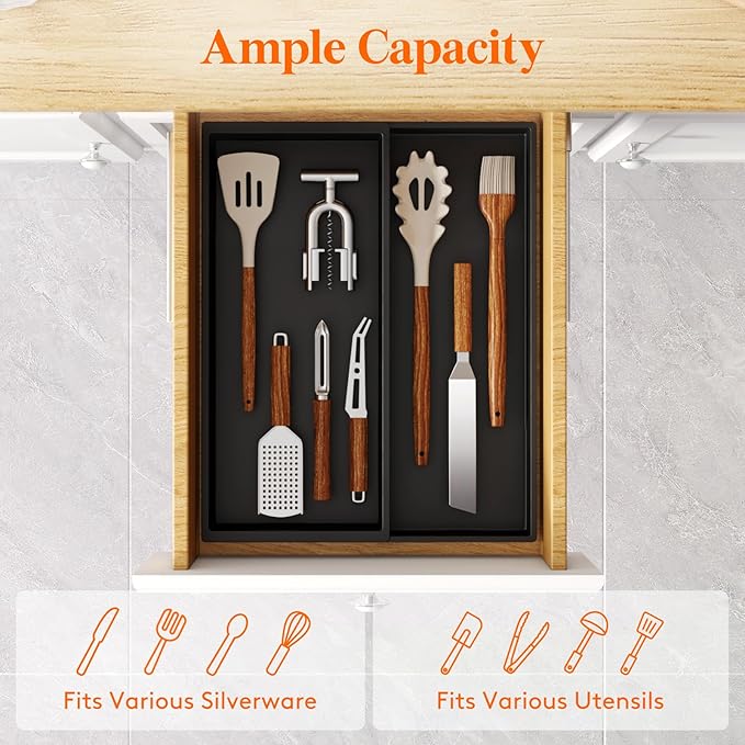 Lifewit Utensil Organizer for Kitchen Drawer, Expandable Cooking Silverware Tray - Image 2