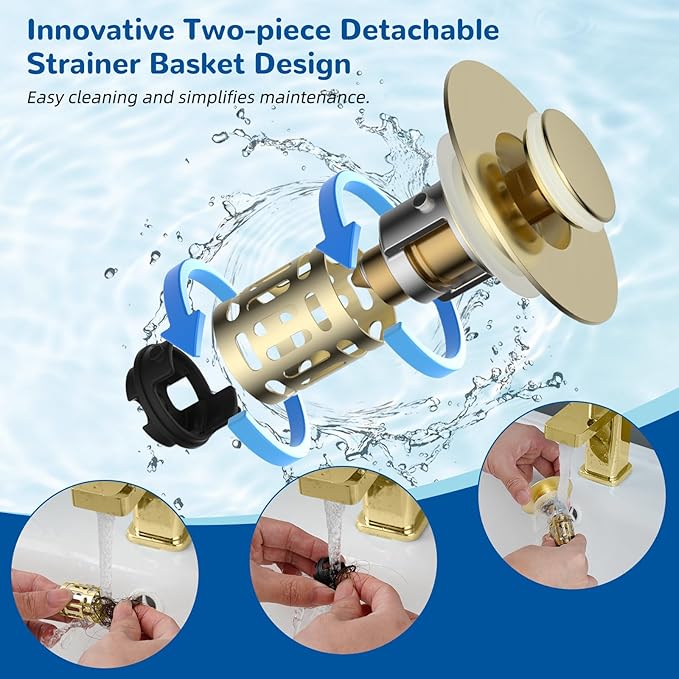 Hibbent 2 Pack Upgraded 3 in 1 Bathroom Sink Drain Strainer, Universal Pop Up - Image 4