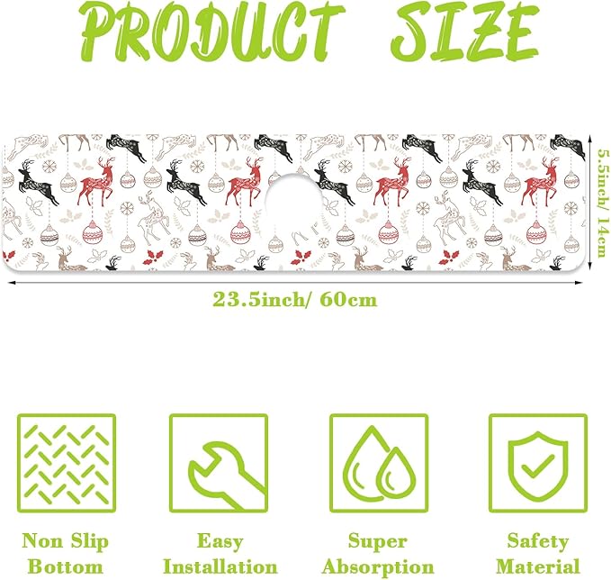Chrismas Sink Faucet Absorbing Mat Christmas Sink Splash Guard Drying Mat - Image 2