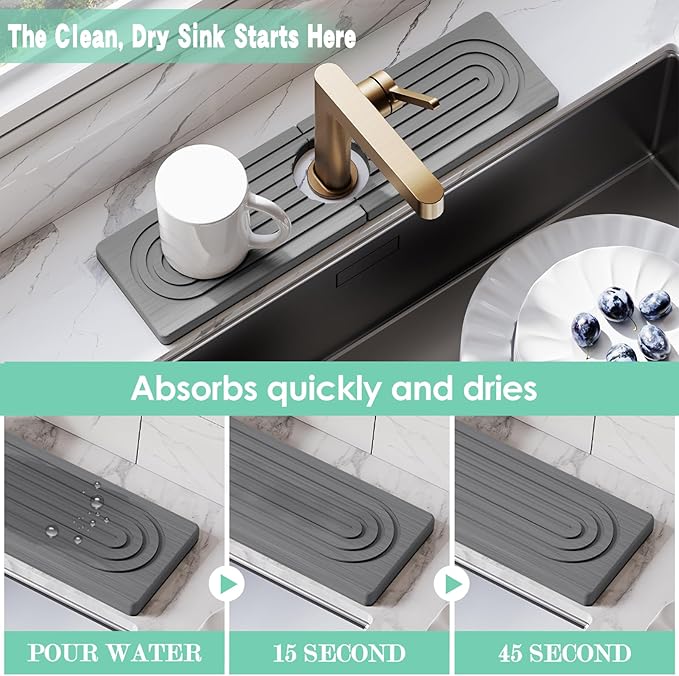 15.7'' Long Stone Faucet Mat for Kitchen Sink-Diatomite Quick Dry Kitchen Sink - Image 4