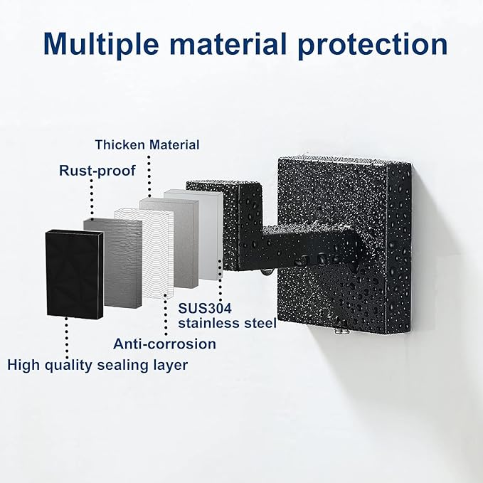 Towel Hooks for Bathrooms, Matte Black Towel Hook for Kitchen Bathroom - Image 6