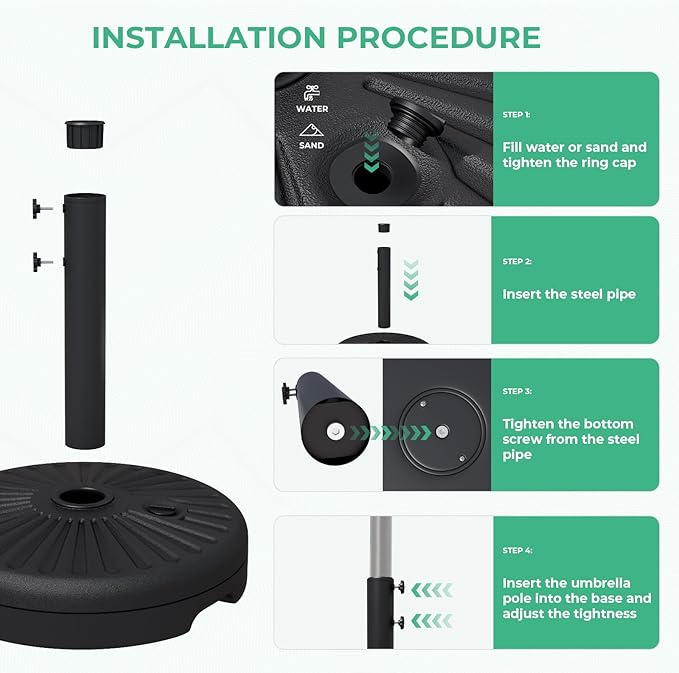 JEAREY 81.5lb Max Capacity Patio Umbrella Stand, Outdoor Umbrella Base Water Filled Stand, Heavy Duty Market Umbrella Holder for Patio, Deck, Poolside (Black) - Image 4