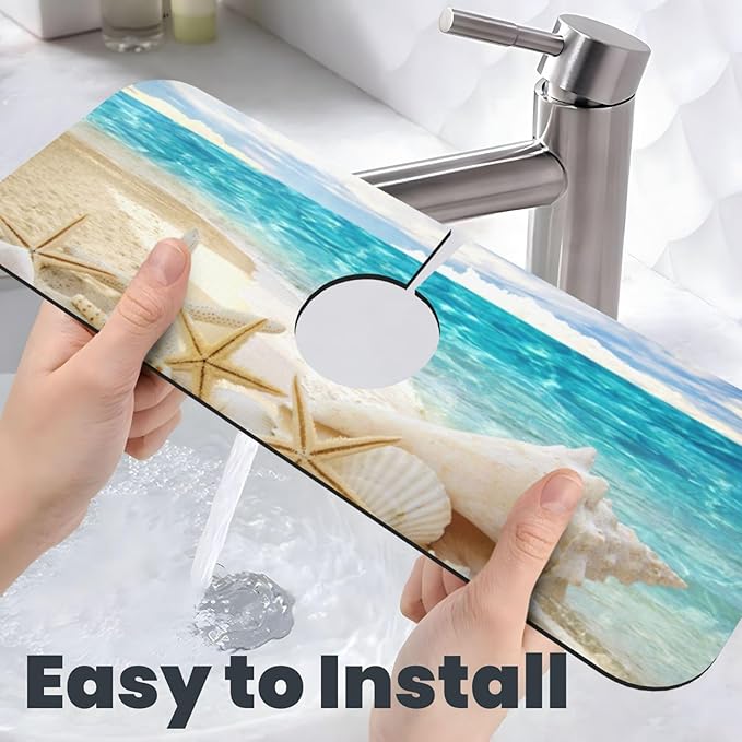 Beach Starfish Seashell Shell Summer Kitchen Sink Splash Guard Faucet Mat Super - Image 6