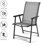 Giantex Set of 2 Patio Folding Chairs, Outdoor Chairs with Armrest, Portable Dining Chairs for Porch Camping Pool Beach Deck Lawn Garden, 2-Pack Patio Sling Chairs, Metal Frame, Grey - Image 6