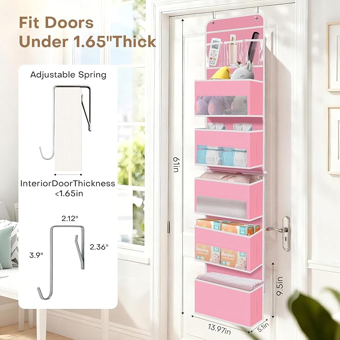 SpaceWhisper Over the Door Organizer, 6 Large Pocket Hanging Storage Organizer - Image 2