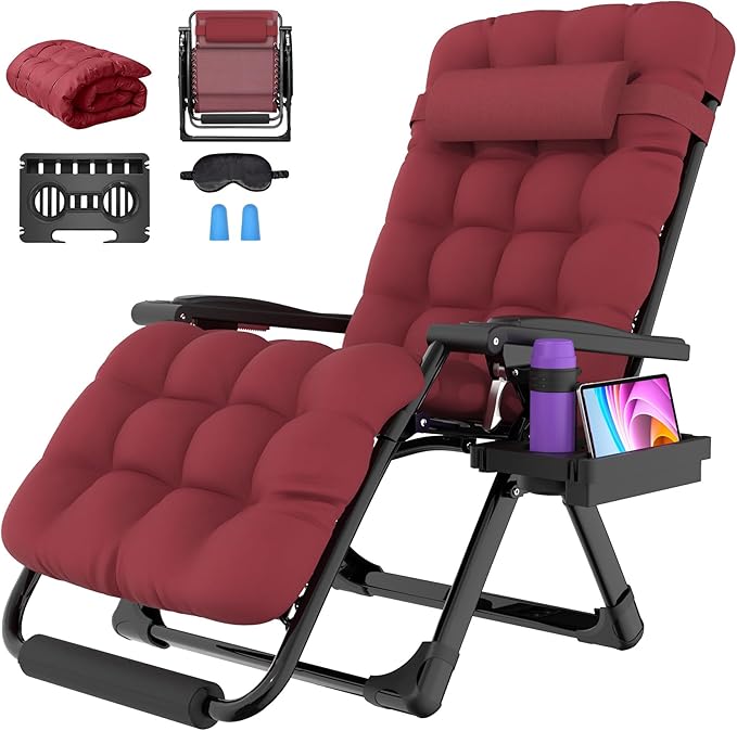 Suteck Oversized Zero Gravity Chair, 29In XL Outdoor Recliner Chair w/Removable Cushion&Headrest, Camping Lounge Chair w/Upgraded Lock&Footrest, Reclining Patio Chairs for Indoor Outdoor,500LBS by Suteck