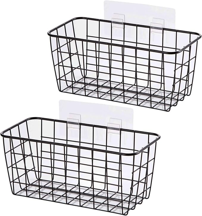 2 Set Adhesive Hanging Wall Basket Inside Cabinet Door Organizer, Wall Storage by HomeSpaceStorageBasket