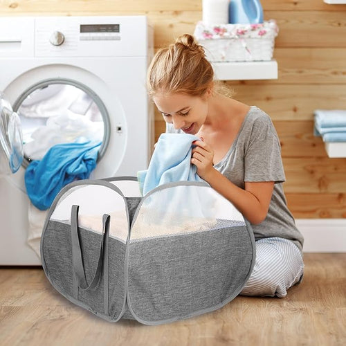 2 Pack Collapsible Laundry Baskets, 90L Large Foldable Laundry Basket, Pop Up - Image 2