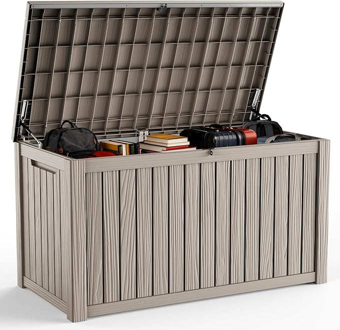 DRATO 200 Gallon Deck Box, Waterproof Resin Large Outdoor Storgae Box for Patio Furniture, Patio Cushions, Gardening Tools, Pool Supplies, Lockable（Gray，200 Gallon） by DRATOprovidesawarmandcozy
