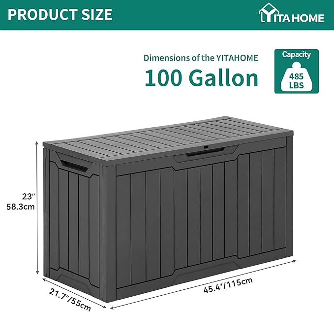 YITAHOME 100 Gallon Resin Deck Box, Weather Resistant Outdoor Storage Box, Lockable Indoor Outdoor Storage for Supplies and Essentials, Dark Gray - Image 7