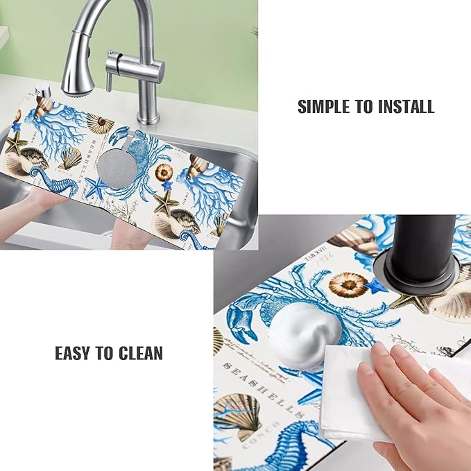 Sink Faucet Absorbing Mat, 2 Pack Drying Mat Around Faucet Sink Splash Guard - Image 6