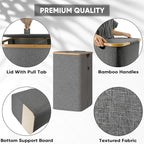 BALEINE Laundry Hamper with Lid, Tall Laundry Baskets with Bamboo Pull Handles - Image 3