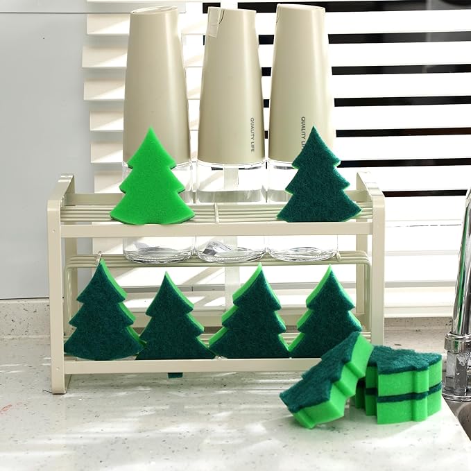 Tioncy 12 Pack Christmas Tree Kitchen Sponges Bulk Dual Sided Scrubber Sponges - Image 2