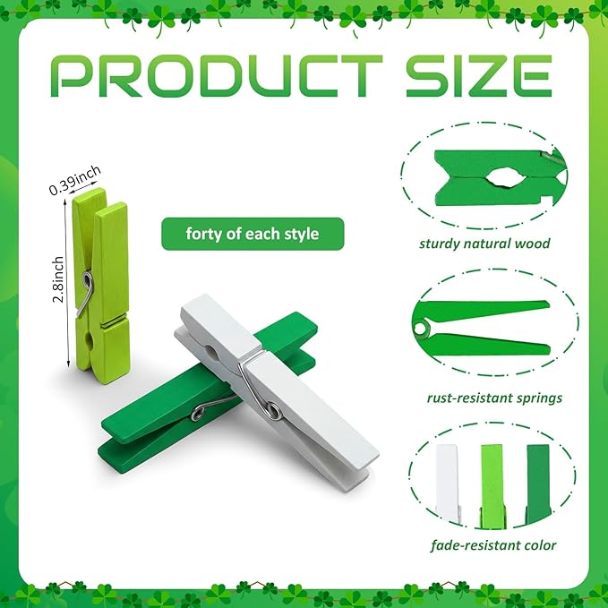 Weysat 120 Pcs St. Patrick's Day Clothes Pins 2.9 Inch Wooden Clothespins Deep - Image 2