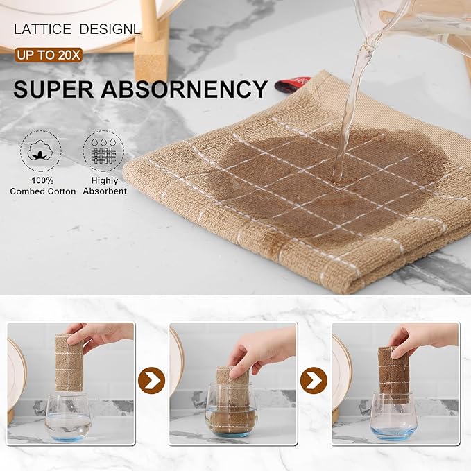Mordimy 100% Cotton Terry Cloth Dish Cloths, Soft and Absorbent Checkered Dish - Image 3