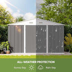 Patiowell 10 x 8 FT Outdoor Storage Shed with Floor Frame, Large Garden Tool Metal Shed with Sloping Roof and Double Lockable Door for Backyard Garden Patio Lawn,Grey - Image 4