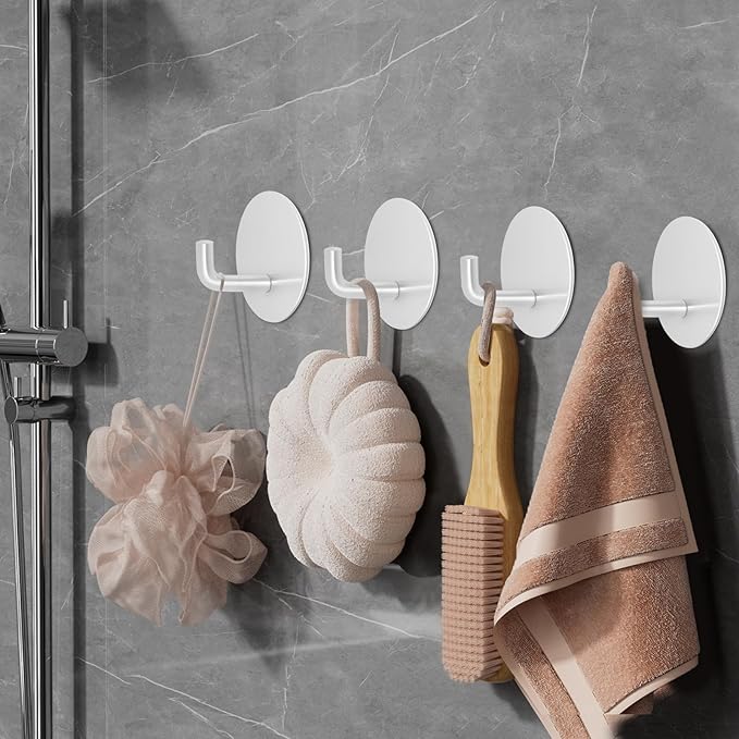 Adhesive Hooks for Bathrooms, 4 Piece Towel Hooks for Hanging Hat Robe Coat - Image 4