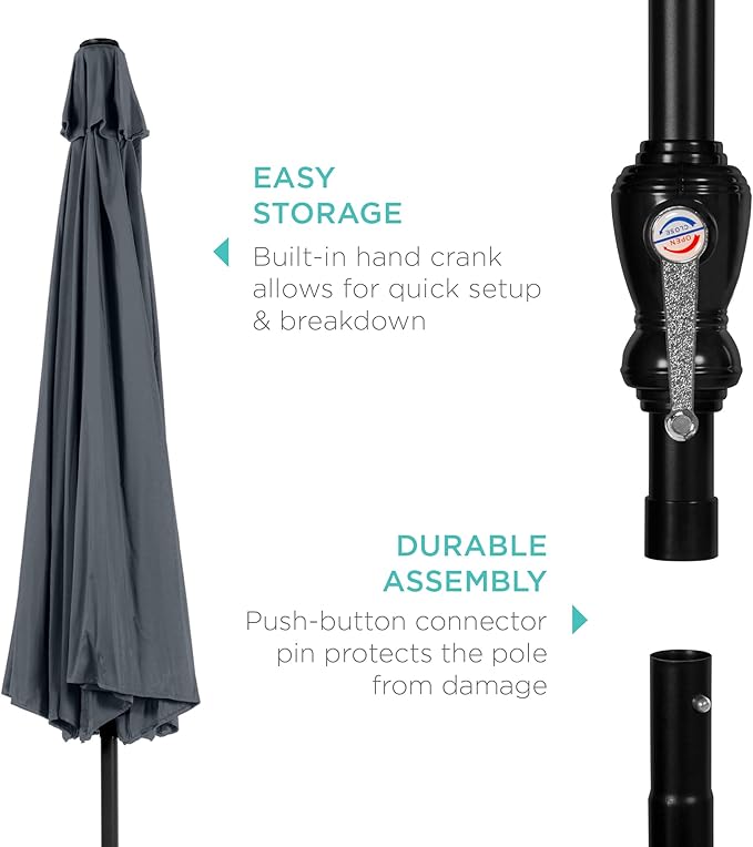 Best Choice Products 10ft Outdoor Table Compatible Steel Polyester Market Patio Umbrella w/Crank and Easy Push Button Tilt - Image 6