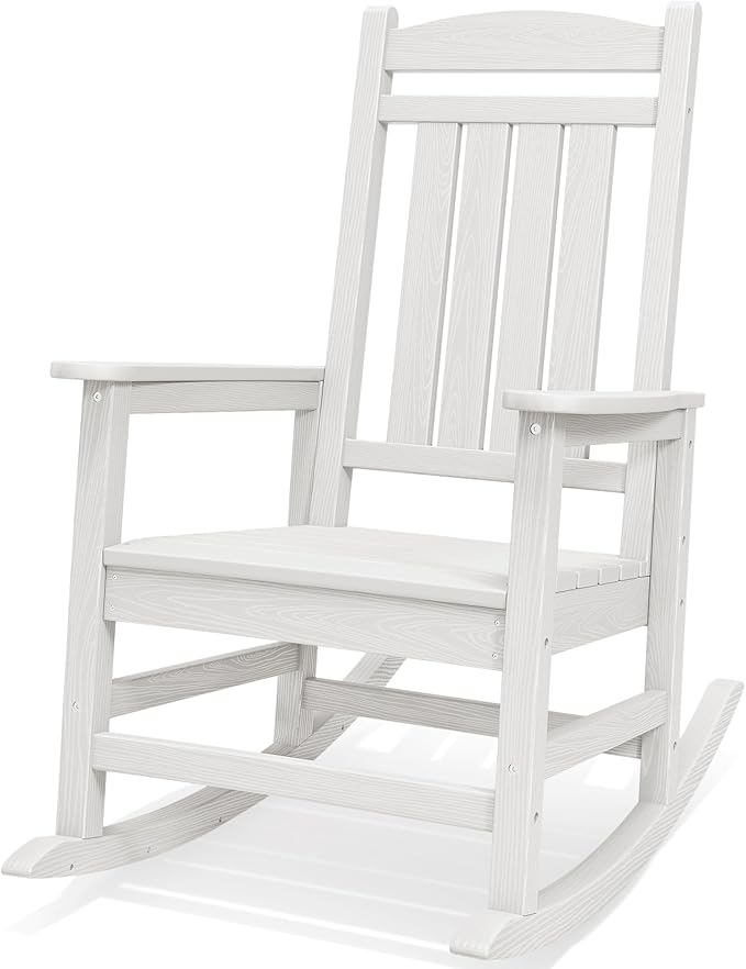 SERWALL Oversized Outdoor Rocking Chair, All-Weather Patio Rocking Chair, HDPE Porch Rocker for Adults, White by SERWALL
