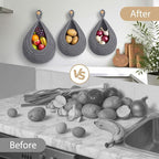 Hanging Fruit Baskets for Kitchen, 3 Pack Boho Cotton Rope Handwoven Vegetable - Image 4