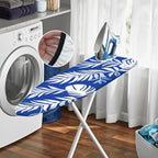 Nuxovilar Blue Background with White Tropical Leaves Ironing Board Cover - Image 6