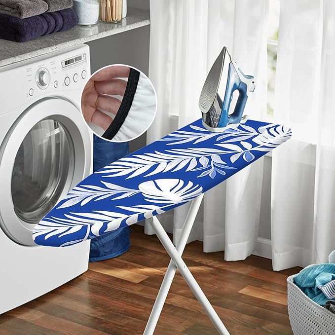 Nuxovilar Blue Background with White Tropical Leaves Ironing Board Cover - Image 6