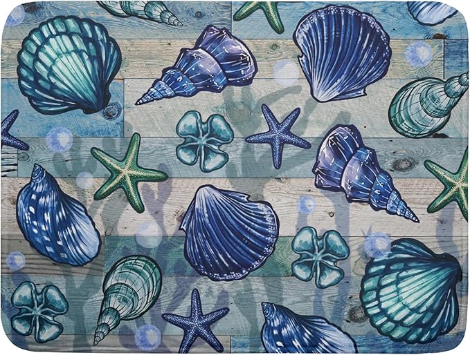 Starfish Seashell Dish Drying Mat 18x24 inch Coastal Beach Dish Drainer Rack by Giwawa