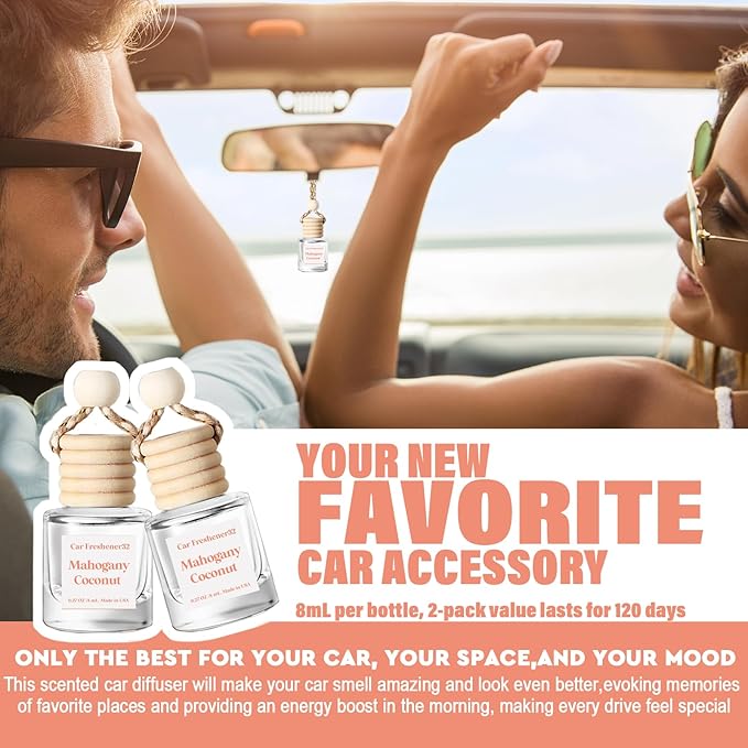 HoogaLife Car Air Freshener Diffuser 2 Pack Hanging Mahogany Coconut Car Air - Image 3