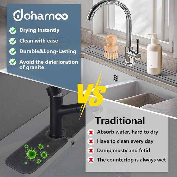 Faucet Mat for Kitchen Sink, Rapidly Absorbing Diatomite Fast Drying Stone - Image 6