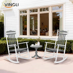 VINGLI Wooden Rocking Chair, Outdoor Chair with 450 lbs Support, Relaxing Rocker with Solid Wood High Back Seat Reclining Seat for Deck, Garden, Backyard, Porch (White & Grey, 1PC) - Image 2