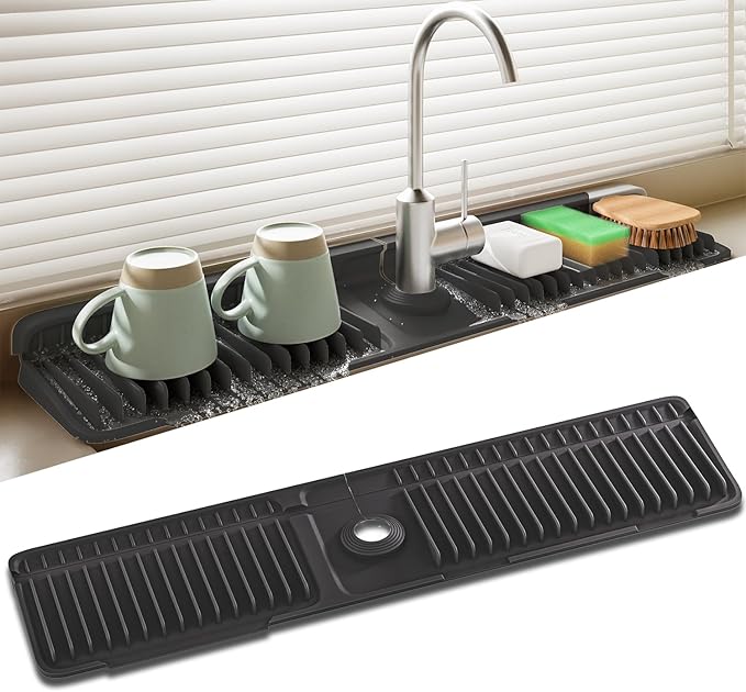 Faucet Mat for Kitchen Sink, 24 Inch Longer Silicone Sink Splash Guard by SOCORIA