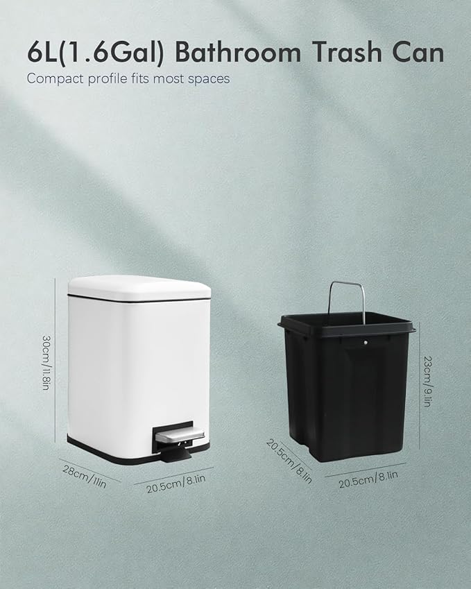 Bathroom Trash Can with Lid, 6 Liter / 1.6 Gallon Small Trash Can with - Image 3