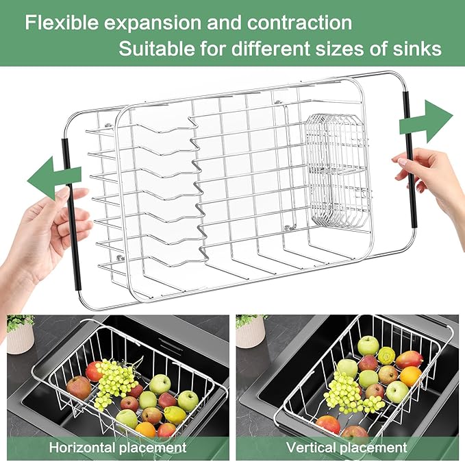 Small Dish Drainer Rack in Sink Adjustable, Expandable Stainless Steel Metal - Image 6