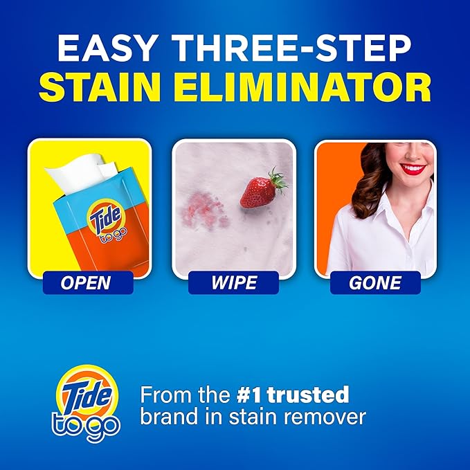 Tide To Go Stain Remover Wipes for Clothes, Instant Laundry Travel Stain & Spot - Image 5