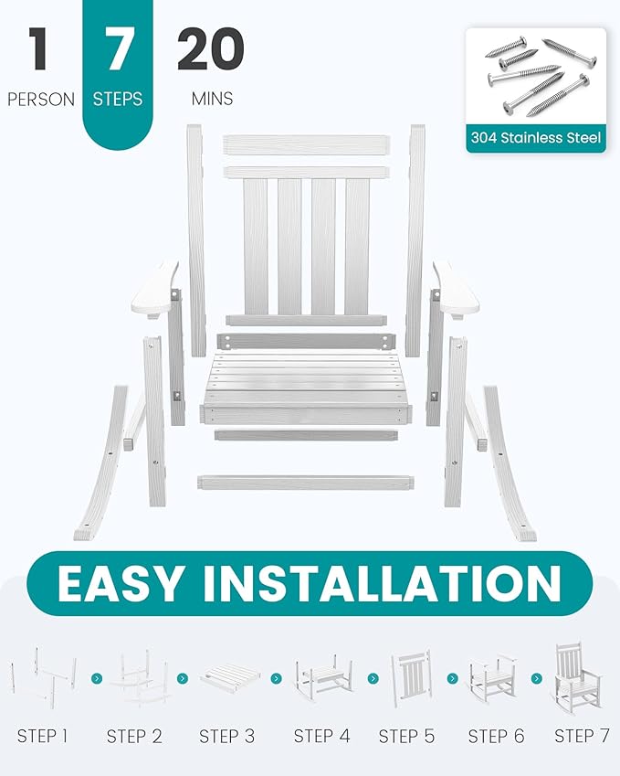SERWALL Oversized Outdoor Rocking Chair Set of 4, HDPE Rocker for Adults, Patio Rocking Chairs for Porch, White - Image 7
