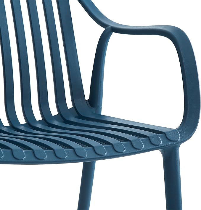 Modern Stackable Outdoor & Indoor Plastic Dining Chairs Set, Armchairs Set, Weather-Resistant, Ideal for Patios, Cafes, and Home Use, Set of 4 (Blue) - Image 5