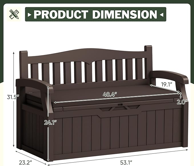 Flamaker 80 Gallon Storage Bench with Cushions Outdoor Indoor, Durable All-Weather Seating with Hidden Storage, Lockable Deck Box for Garden, Patio, Poolside (Brown) - Image 3