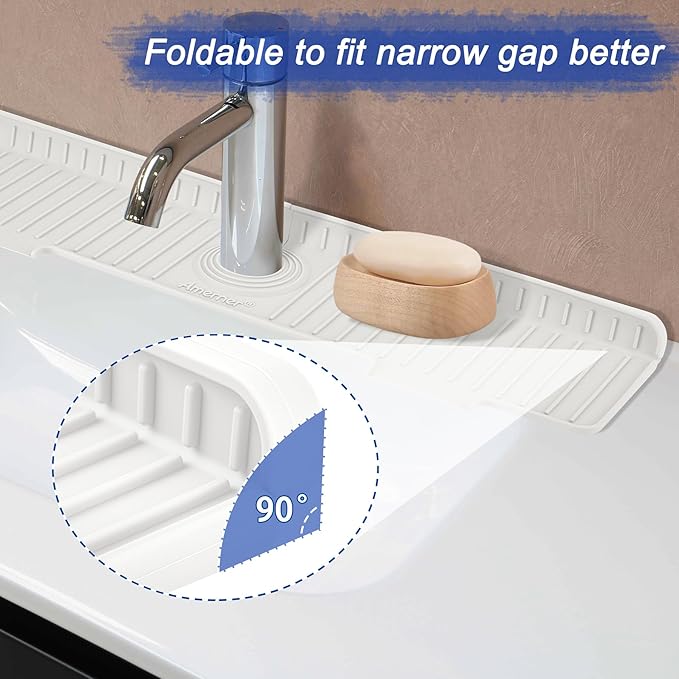 Kitchen Sink Splash Guard, 20IN Longer Silicone Faucet Guard & Draining Mat - Image 4