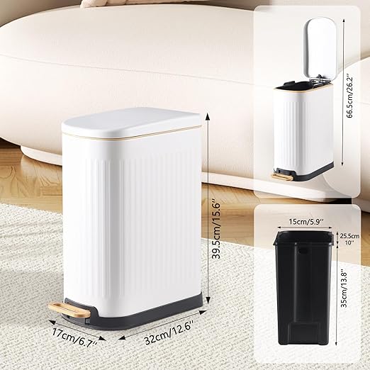 Slim Bathroom Trash Can with Soft Close Lid Stainless Steel Garbage Can Step - Image 3