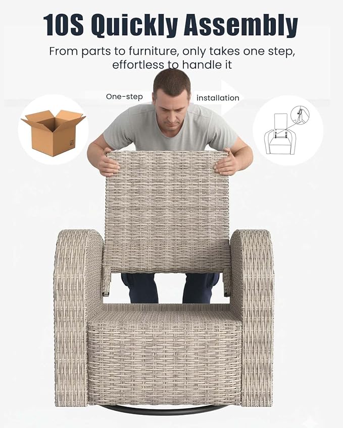Outdoor Swivel Recliner Chair, All-Weather Wicker Reclining Patio Chair with Adjustable Backrest and Footrest - Image 6