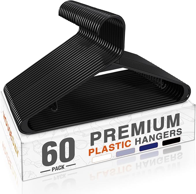 HOUSE DAY Black Plastic Hangers 60 Pack, Clothes Hangers by HOUSEDAY