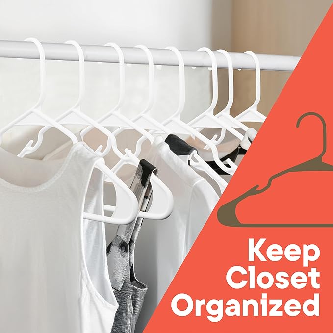 White Plastic Hangers 100 Pack– Heavy-Duty Plastic Hangers Slim and Space-Saving - Image 5