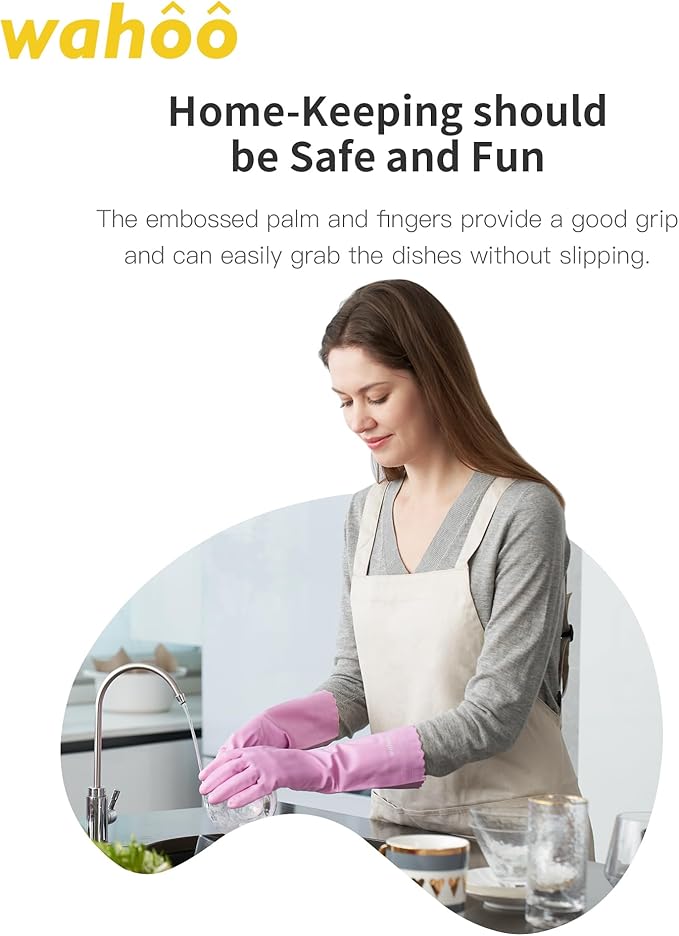 wahoo Skin-Friendly Cleaning Gloves, Reusable Dishwashing Gloves - Image 4